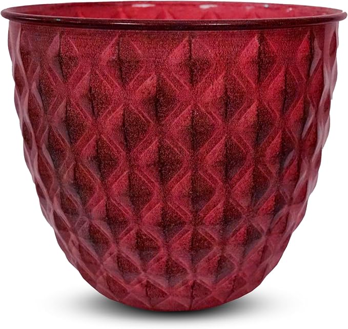 Headwind Glazed Ironstone Diamonte Collection – Crimson Red 8-Inch Decorative Plant Pot, Indoor & Outdoor, Vintage Diamond-Textured, Lightweight & Weather-Resistant for Garden Use by Robert Allen