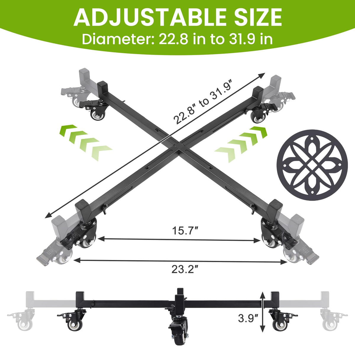 Heavy Duty Plant Caddy with Wheels, Adjustable 22.8-31.9" Diameter Rolling Plant Stand for Indoor/Outdoor, Plant Dolly with 4 Lockable Swivel Casters, Metal Planter Base for Large Pots up to 250 lbs