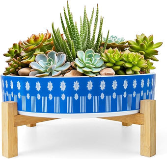 ARTKETTY Succulent Pots - 11 Inch Large Plant Pots Ceramic Bonsai Pots with Drainage Stand, Shallow Succulent Planters for Indoor Plants Decorative Flower Cactus Planter Bowl