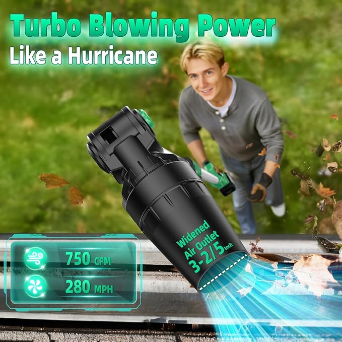 KIMO Leaf Blower for Gutters, 310000RPM, 37Inch Telescopic Pole, 750CFM 280MPH, 3 Speeds w/Smart Panel, Lightweight 2.5Lb, 4.0Ah Battery Operated Leaf Blower Cordless Leaf Blowers Gutter Cleaning Tool