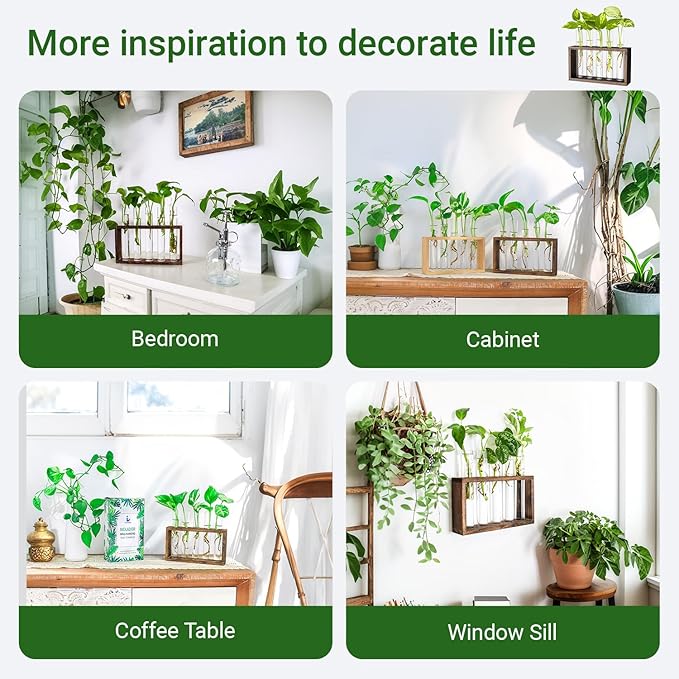 Propagation Station, Plants Terrarium, Plants Lover Gifts for Women,Plant Cutting Holder Home décor,Gifts for Women,House Warming New Home-5 Tubes-Brown