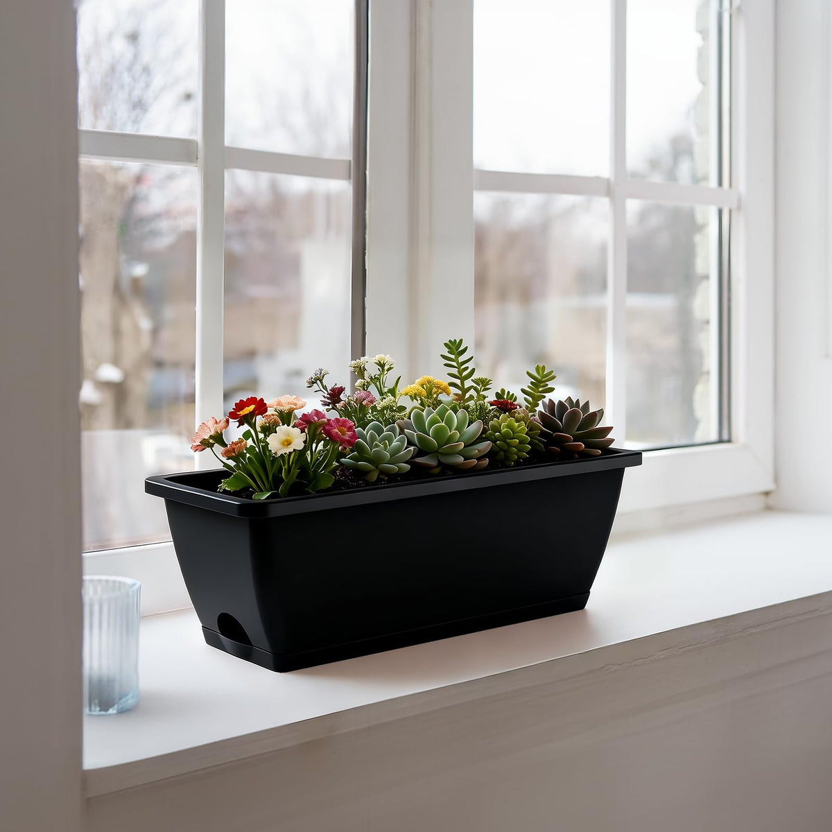 4 Pcs Hanging Flower Pots, 16.9 Inches Railing Planter Box, Black