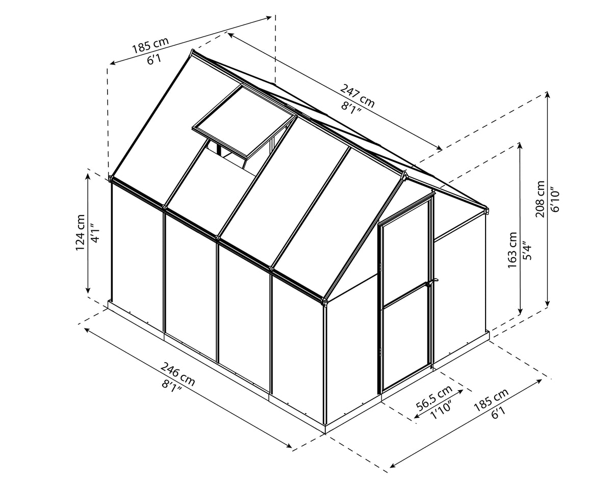 Palram - Canopia Mythos 6' x 8' Polycarbonate Aluminum Greenhouse, Silver