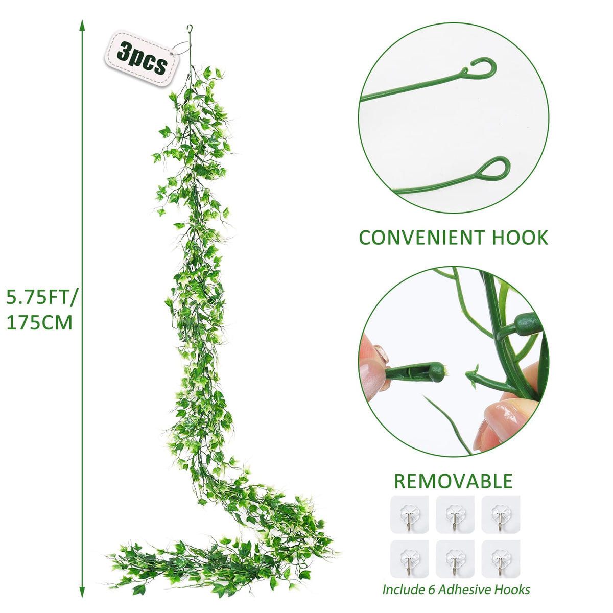 RECUTMS Artificial Hanging Plants Faux Greenery Garland 3 Packs Ivy Vines