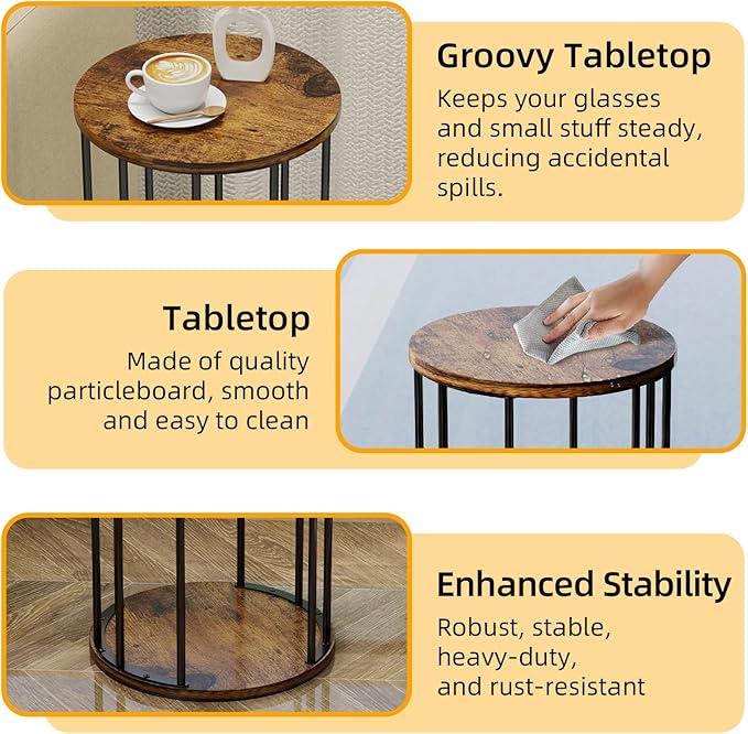 Leinade Plant Stand Indoor,small plant stool,Flower Pot Corner stand holder,Mid Century Heavy Duty Metal Tall Home Decor,Modern Round End Table,Small Rustic Display Stand for Living Room,Bedroom(Brown,14In)