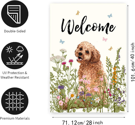 Floral Golden Doodle Garden Flag Spring Summer House Flags 28 x 40 Double Sided Flower Dog Yard Flags for Outside Large Outdoor Welcome Flags