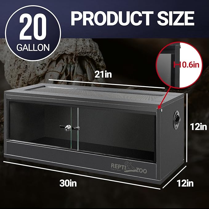 REPTI ZOO 20 Gallon PVC Reptile Tank, 30x12x12 inch Reptile Terrarium for Crested Gecko Frog Lizard Snake Turtle Hermit Crab, Leopard Gecko Enclosure with Sliding Door & Screen Ventilation
