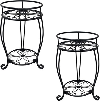 CASIMR 2-Pack Plant Stand, 2 Tier 19.2 inch Tall Metal Potted Holder Rack,Indoor Outdoor Multiple Flower Pot Shelf Rustproof Iron Garden Container for Garden Patio Living Room Corner Balcony, Black