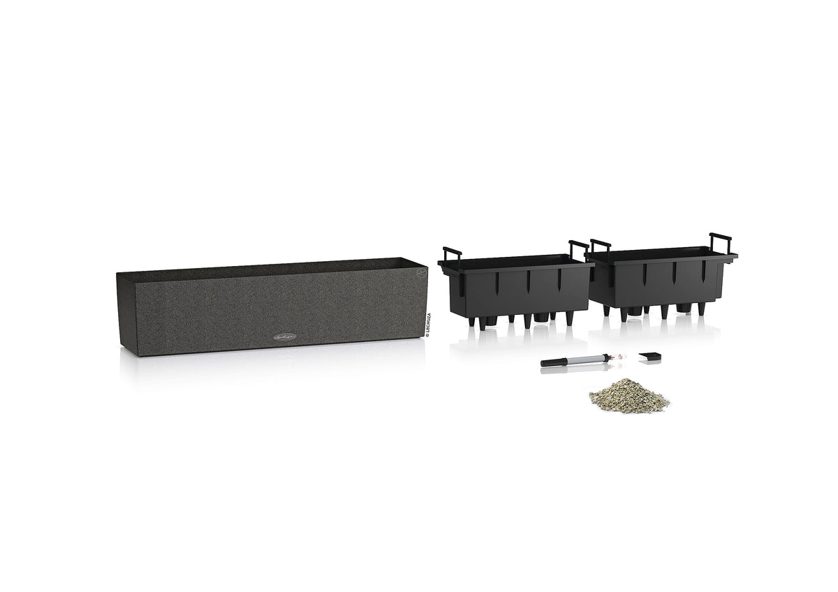 BALCONERA Stone 80 Graphite Black, Self-Watering Window Box (Railing Planter), H7.5 L31.1 W7.5 in
