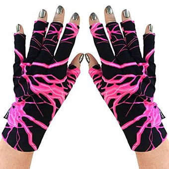 ManiGlovz - The Original UPF 50+ UV Light Protective Nail Gloves | Gel Manicure Gloves and Anti UV Fingerless Gloves for Women | Can be Used as Sun Protection Gloves for Driving |Pink Lightning Print