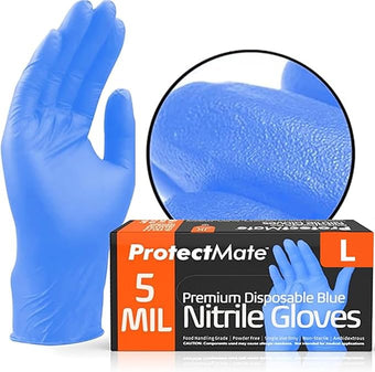 Blue Nitrile Gloves for Food Prep - 5 Mil Food Prep Gloves - Textured Food Handling Gloves Disposable Latex Free
