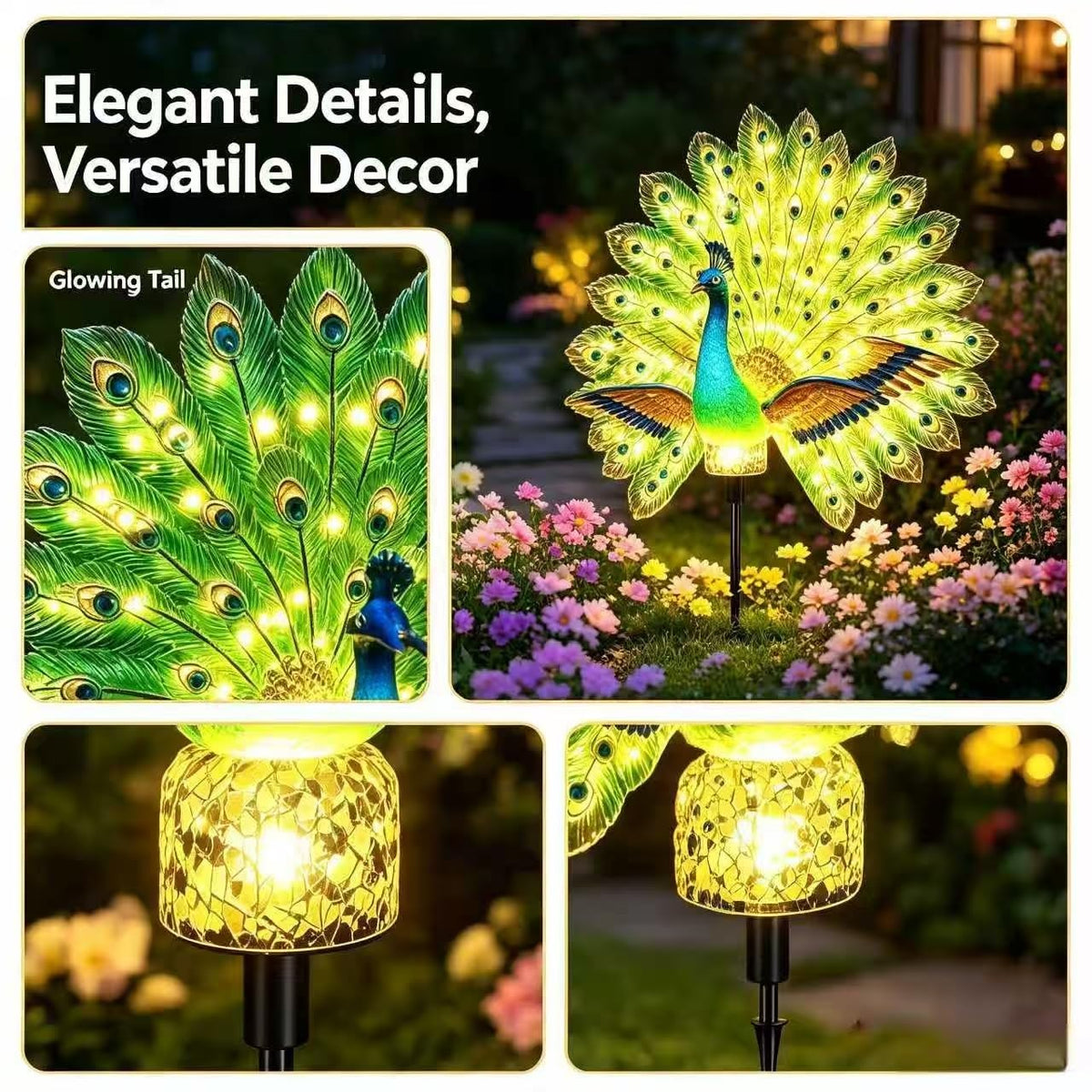 OZSZN Solar Peacock Garden Sculpture Moving Tail (2)