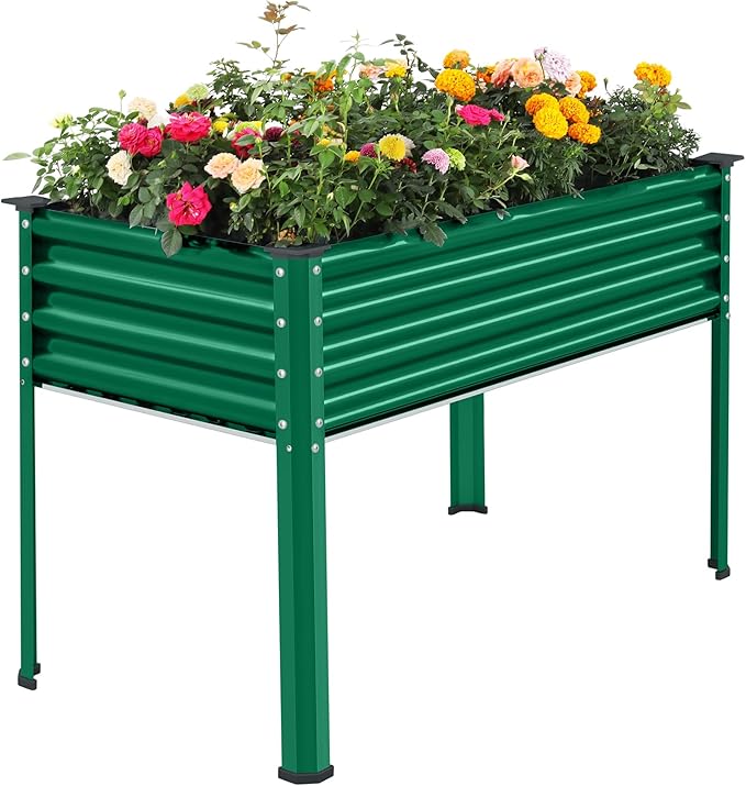 Land Guard Galvanized Large Metal Raised Garden Bed with Legs for Vegetables (Green)