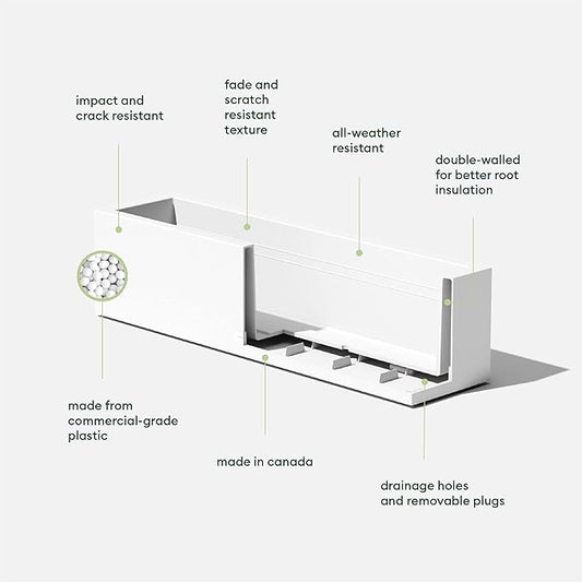 Veradek Block Series Window Box Planter - Rectangular Flower Pot for Indoor or Outdoor Window Sill/Balcony | All-Weather Use with Drainage Holes | Modern Décor for Succulents, Herbs, Small Plants