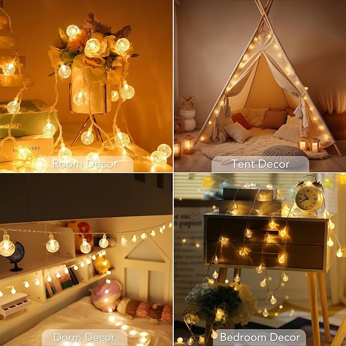 Metaku Globe Fairy Lights Battery Operated 33ft 80LED String Lights with Remote Waterproof Indoor Outdoor Hanging Decorative Christmas Lights for Home Party Patio Garden Wedding