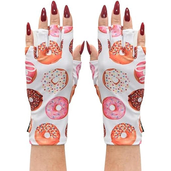 ManiGlovz - The Original UPF 50+ UV Light Protective Nail Gloves for Women, with Aloe Vera, Polyester and Lycra Materials, in Doughnot Print