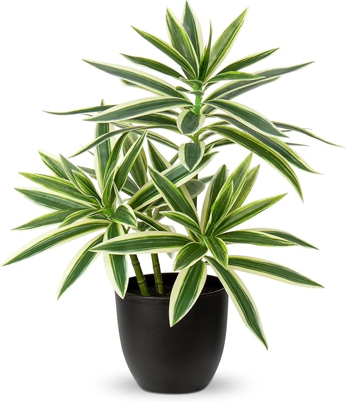 Faux Plants 16.1" Dracaena Artificial Plant Realistic Fake Plants in Pot Small Indoor Plants Fake Potted Plants Artificial Decor for Home Living Room Bathroom Office House Table Desk Shelf, Green