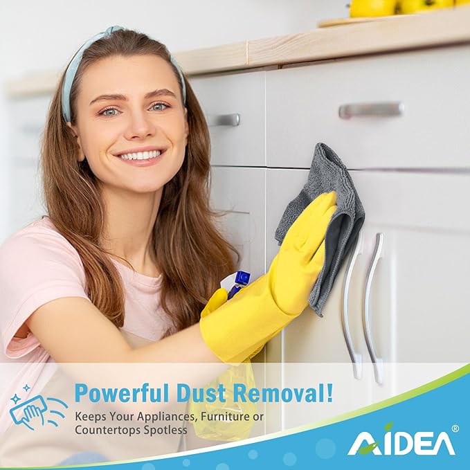 AIDEA Microfiber Cleaning Cloth-12PK, Soft Microfiber Towels for Cars, Absorbent Cleaning Rags, Lint-Free Streak-Free Wash Cloths for House, Kitchen, Window(12in.x12in), Grey