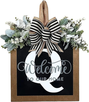 Last Name All Year Wreath, for Front Doors, Spring, Fall, 26 Last Name Letters All Year Round Wreaths, Suitable for Wedding Decorations, Home Porches, Farmhouses, Yards, Garden Decorations, Gifts (Q)