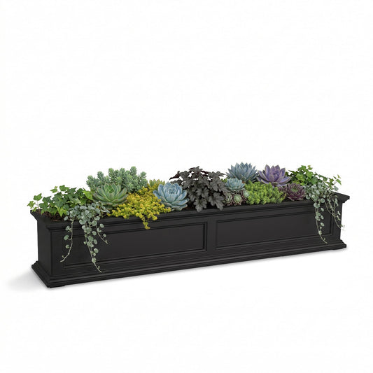 Mayne Fairview 60in Self-Watering Rectangular Window Box Planter, Black