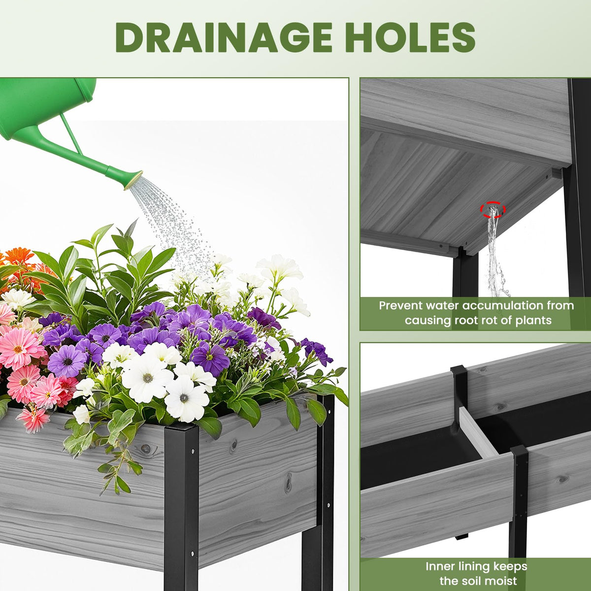 SUNYRISY Dual Wooden Raised Garden Bed Outdoor with Metal Legs