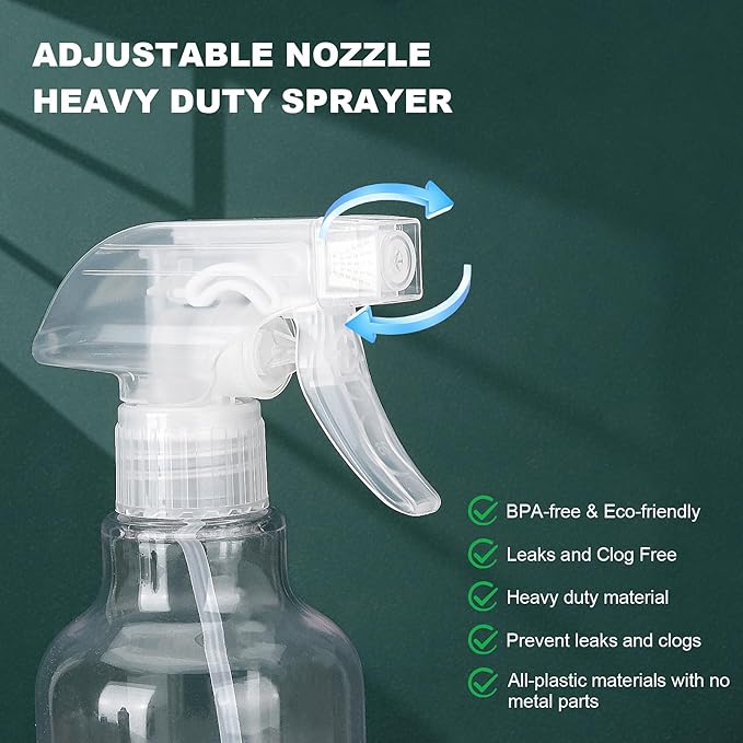 Spray Bottles 16.9oz Plastic Spray Bottle for Hair Mist/Stream Heavy Duty Empty Spray Bottles for Cleaning Solutions, Plants (16.9oz-Clear)