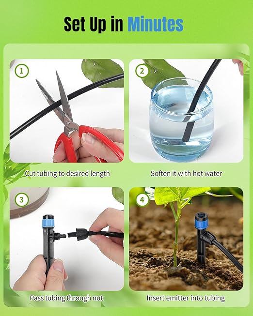 Pawfly 100 Pcs Drip Irrigation Emitters for 1/4" Drip Irrigation Tubing, Drip Emitters Sprinkler Heads for Plants Watering System, Garden Drippers with Adjustable 360 Degree Water Flow