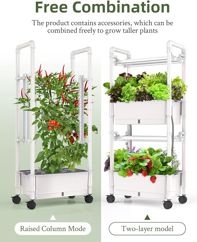 Hydroponics Growing System,AOONEG 28Pods Indoor Herb Garden with LED Grow Light,Hydroponics Growing System Kit with Automatic Timer,Pump System,Adjustable Height (No Seed,Glossy White, 2Layer-28Pods)