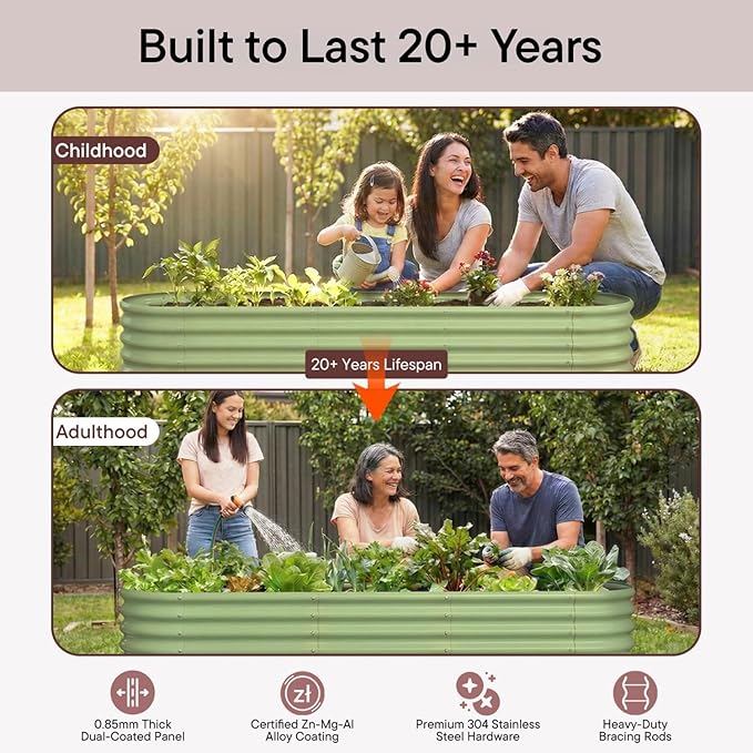 4-Pack Galvanized Raised Garden Bed 10x2x1.5 | 8x4x1.5 ft, 18" Tall Metal Planter Boxes Outdoor for Herb Vegetable, Modular Raised Flower Bed for Gardening with Zn-Al-Mg Coated - Sand Beige