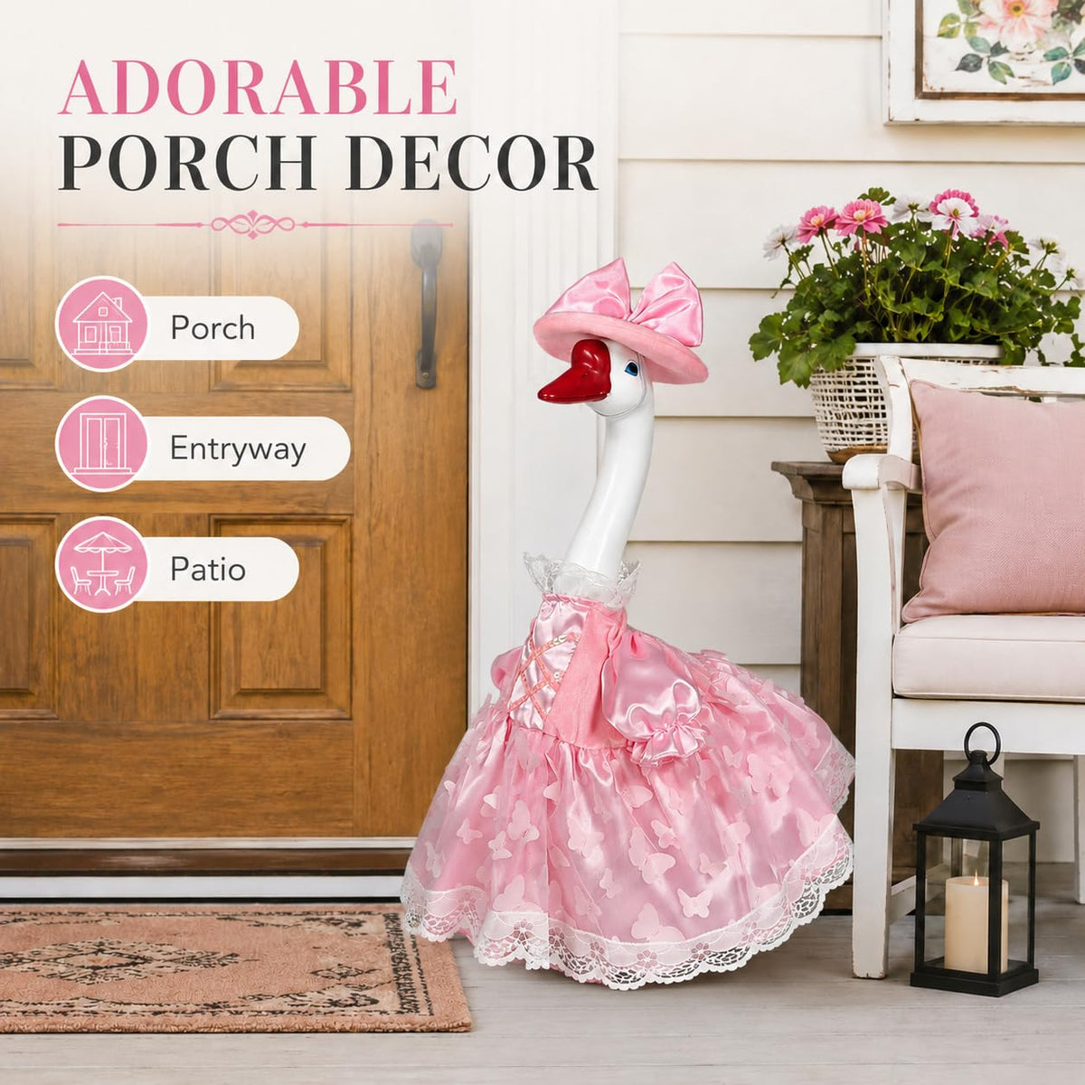 ViQuHaT Princess Goose Garden Statue with Pink Dress, Cute Outdoor Decor