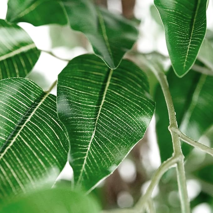 Artificial Tree in Modern Polygon Pattern Effect Planter, Fake Ficus Silk Tree for Indoor and Outdoor Home Decoration - 75" Overall Tall (Plant Pot Plus Tree)