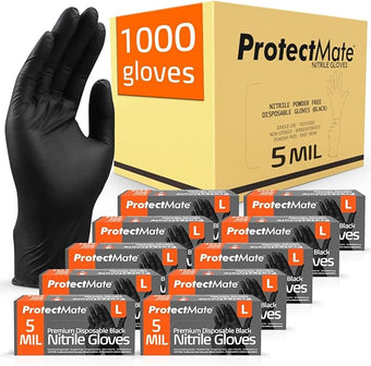 5 Mil Black Nitrile Gloves for Food Prep - Textured Food Prep Gloves - Food Handling Gloves Disposable Latex Free