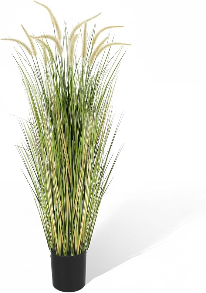 KOL Artificial 5ft Horsetail Reed Grass – 59in Tall Faux Grass Plant in Pot, Indoor Outdoor Artificial Greenery for Home, Office, Wedding & Party Decor