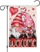 Valentines Day Gnomes Garden Flag 12x18 Inch Double Sided，Flower Love Hearts Welcome Small Burlap Yard Flag for Home Outside Holiday Decoration