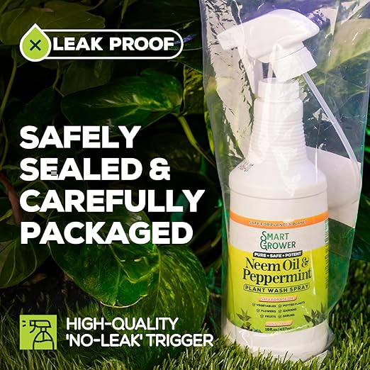 Neem Oil Spray for Plants with Peppermint Oil, Natural Plant Wash Made for Indoor and Outdoor Plants Smart Grower 32oz Easy Ready to Use Spray