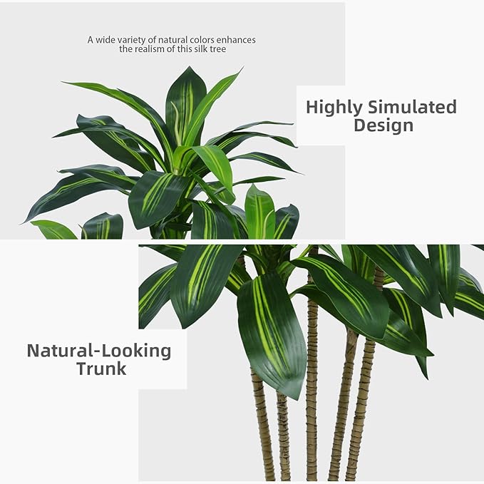 ASTIDY Artificial Dracaena Tree 5FT - Faux Tree with Black Tall Planter - Fake Tropical Yucca Floor Plant Potted - Artificial Silk Tree for Home Office Living Room Decor Indoor