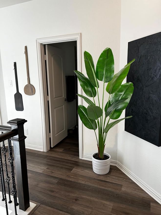 Aveyas 6ft Artificial Bird of Paradise Tree for Home Decor, 6 Feet Faux Floor Plant Fake Silk Banana Leaf Tropical Trees with Pot for Indoor Outdoor House Living Room (6 ft Tall)