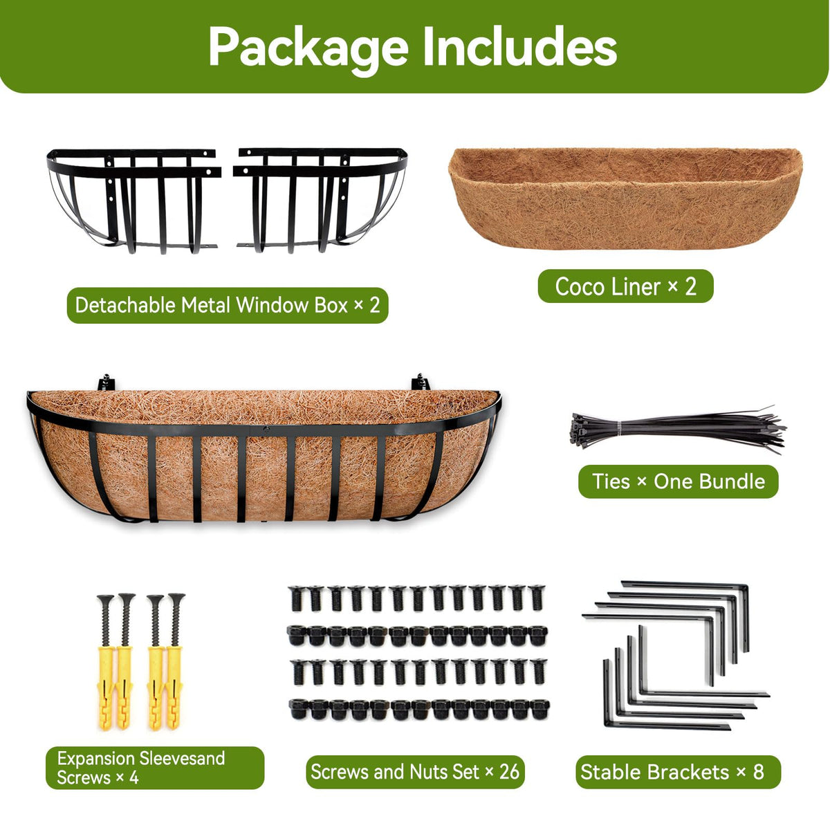 Halatool 24 Inch Railing Planter Box, 2 Pack Trough Planter Box for Outdoor
