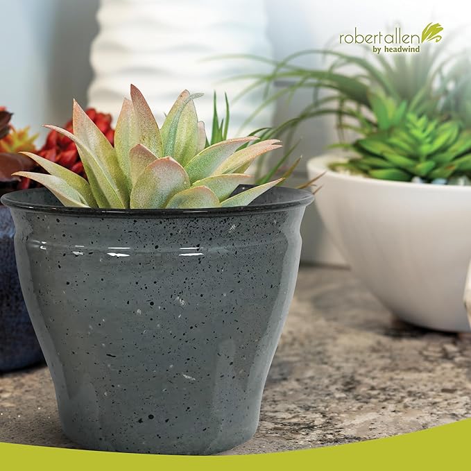 Headwind Riverside Collection – 8" Calcite Grey Glazed Decorative Plant Pots Indoor with Drainage & Outdoor - Modern Flower Pot Weather-Resistant Lightweight Planter by Robert Allen