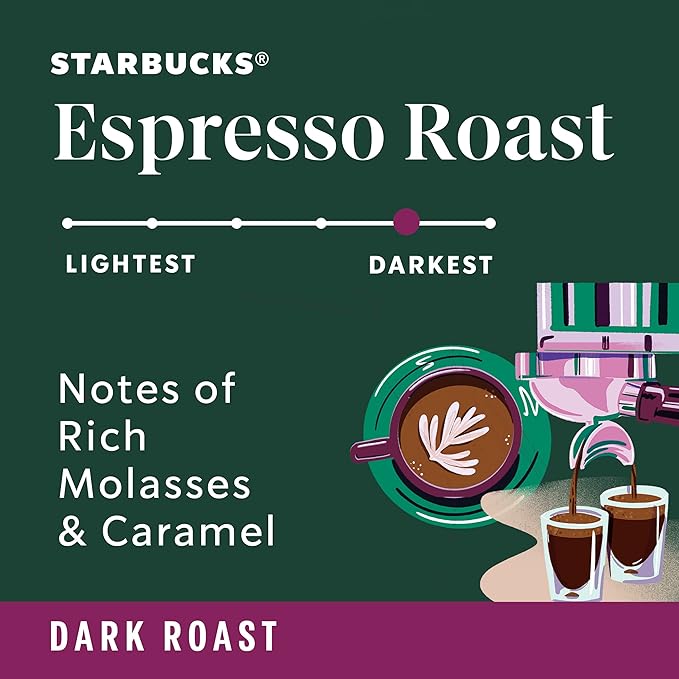 Starbucks Ground Coffee, Dark Roast Hot or Iced Coffee, Espresso Roast, Six 18 oz Bags