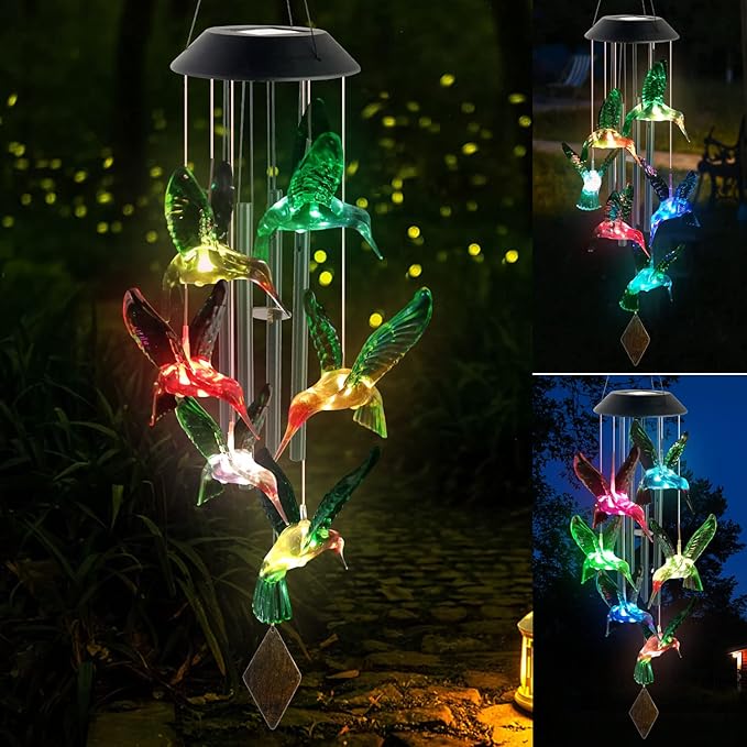 Hummingbird Solar Wind Chimes Outdoor, Father Gift, Birthday Gifts for Mother,Husband,Stepdad,Women,Grandma,Daughter,Aunt,Friend,Wife,Sister. dad and mom Gardening Gifts, Yard Decor