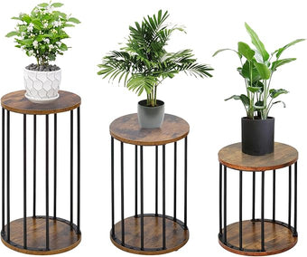 Leinade Plant Stand Indoor,small plant stool,Flower Pot Corner stand holder,Mid Century Heavy Duty Metal Tall Home Decor,Modern Round End Table,Small Rustic Display Stand for Living Room,Bedroom (Brown,3 Packs)