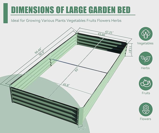 Domi Galvanized Raised Garden Bed, Outdoor Planter Garden Boxes Large Metal Planter Box for Gardening Vegetables Fruits Flowers, Green (8x4x1ft)