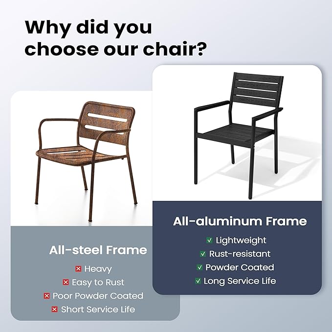 Pellebant Stackable Outdoor Dining Chairs Set of 6, Aluminum Patio Chairs with Arms, All-Weather for Garden, Lawn, Deck, Porch and Yard, Black