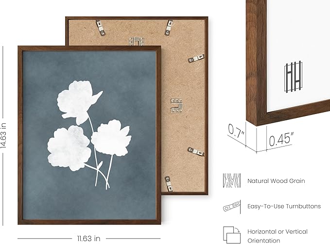 HAUS AND HUES Floral Wall Art - Set of 4 Plant Posters for Wall Vintage Botanical Prints, Flower Pictures for Room Aesthetic, Vintage Art Prints Flower Wall Art (Walnut Frame, 11x14)
