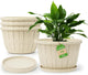 Quarut 14 Inch Plastic-Flower-Pot-for-Indoor-Plants, 4 Pack Large Outdoor Planter Pot with Drainage Holes & Saucers, Resin Decorative Garden Pots Planters（White）