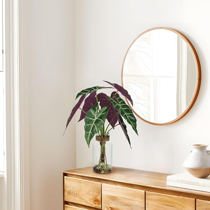 Briful 15'' Tall Fake Plants Alocasia Polly Faux Plant Indoor in Glass Vase with Stone and Faux Water, Realistic Artificial Root Propagation Plants for Home Farmhouse Table Bathroom Desk Decor