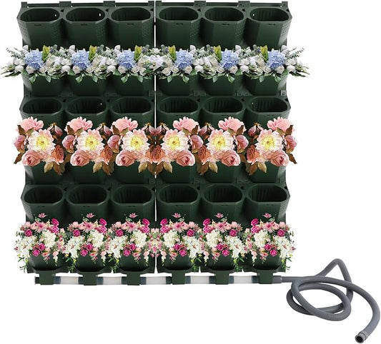 Wall Mounted Vertical Garden Planter, 6 Row 36 Planters Self Watering Garden Growing System with Timer, Indoor Outdoor Flower Pot Holder for Herbs Vegetables Fruits (Dark Green)
