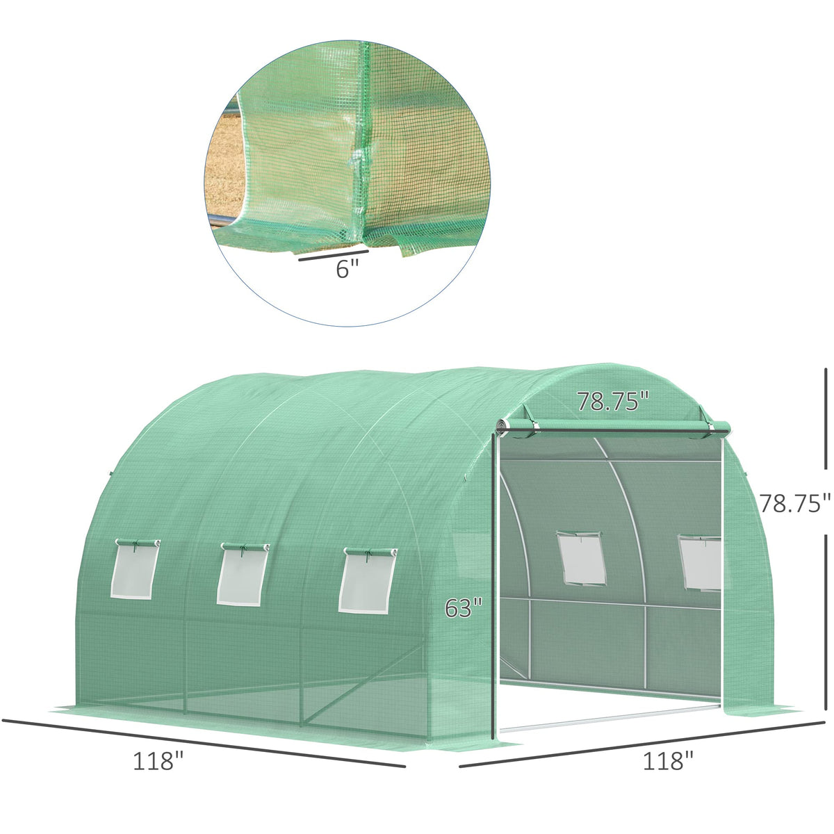 Outsunny 10' x 10' x 6.5' Walk-in Tunnel Hoop Greenhouse PE Cover Green