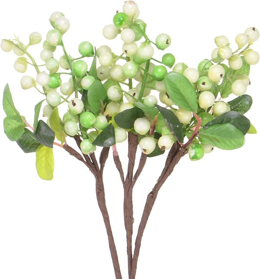 3-Pack Artificial Berry, 9.8 Inch Faux Holly Berry Foam Faux Frosted Berries with Stems for Home/Wedding/Christmas/DIY/Party/Garden/Office [White Green]